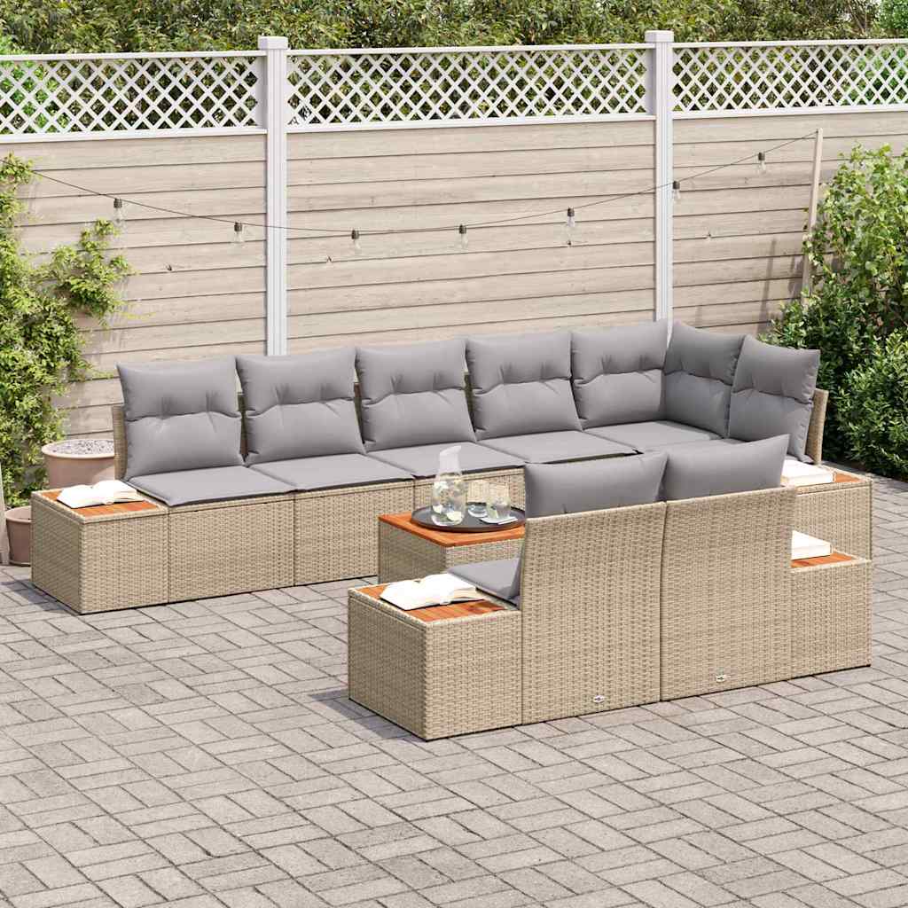 Havesofa Sæt med pude 8 pcs Beige og lys grå Polyrattan