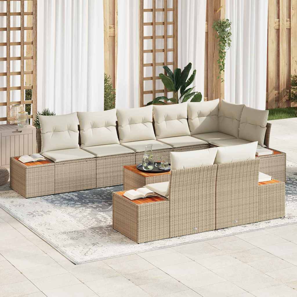 Havesofa Sæt med pude 8 pcs Beige og creme Polyrattan