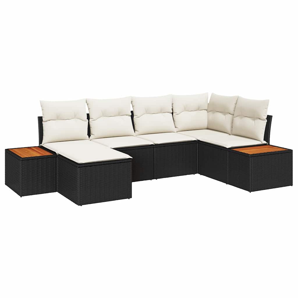Havesofa Sæt med pude 7 pcs Sort og Cream Polyrattan