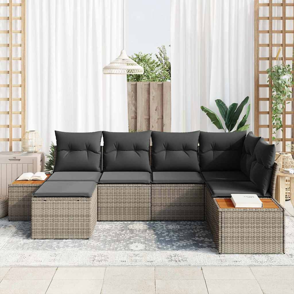 Havesofa Sæt med pude med opbevaring 7 pcs Grå Polyrattan