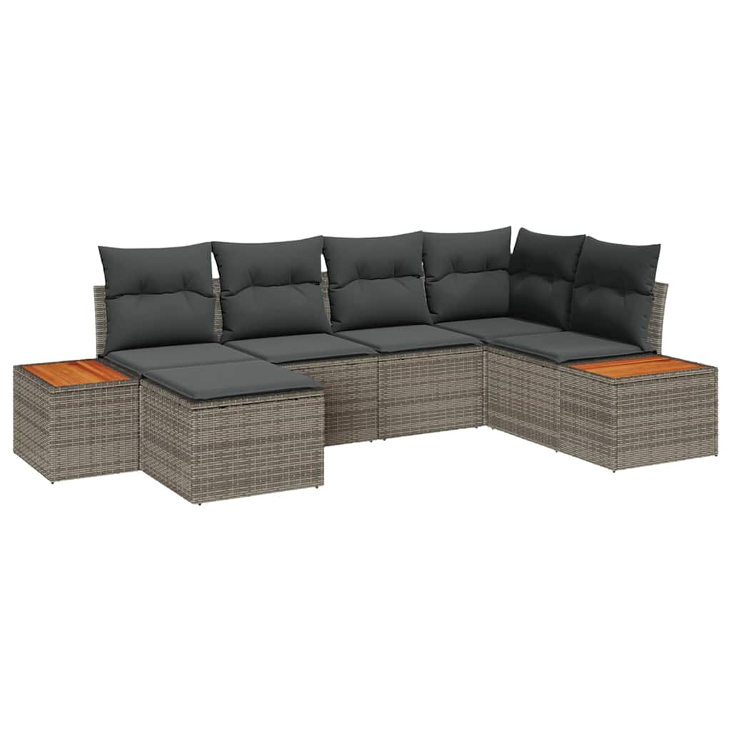 Havesofa Sæt med pude med opbevaring 7 pcs Grå Polyrattan