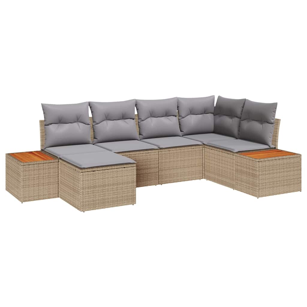 Havesofa Sæt med pude 7 pcs Beige og lys grå Polyrattan