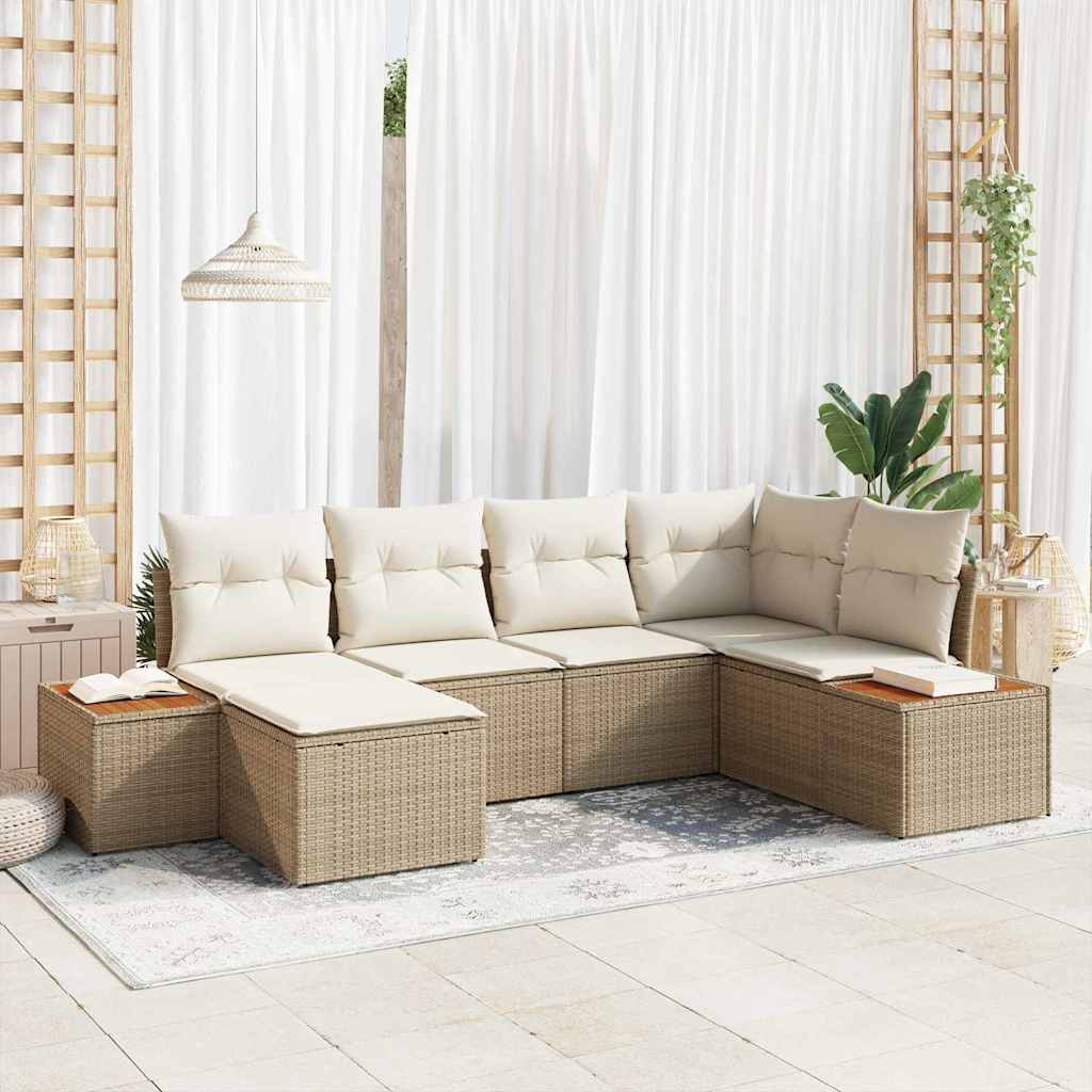 Havesofa Sæt 7 stk. 6-Antal sæder Beige og creme Polyrattan