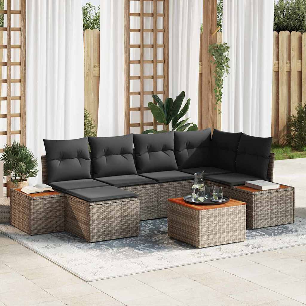 Havesofa Sæt med pude med opbevaring 7 pcs Grå Polyrattan