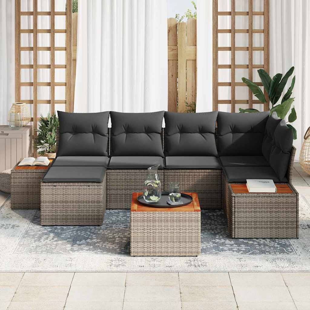 Havesofa Sæt med pude med opbevaring 7 pcs Grå Polyrattan