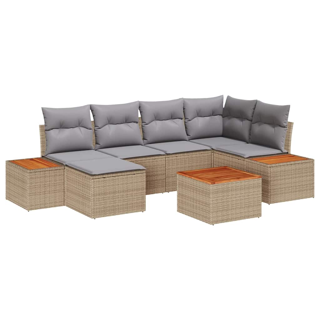 Havesofa Sæt med pude 7 pcs Beige og lys grå Polyrattan