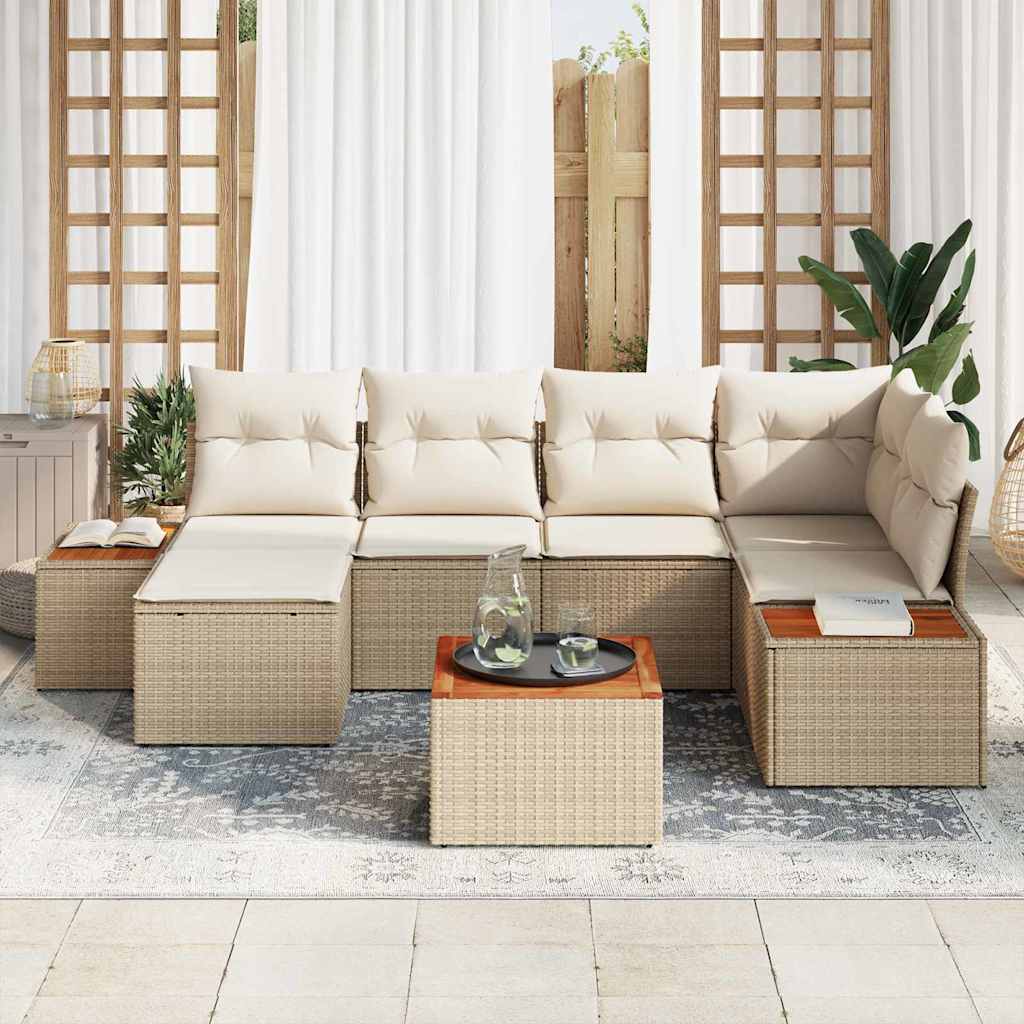 Havesofa Sæt med pude 7 pcs Beige og creme Polyrattan
