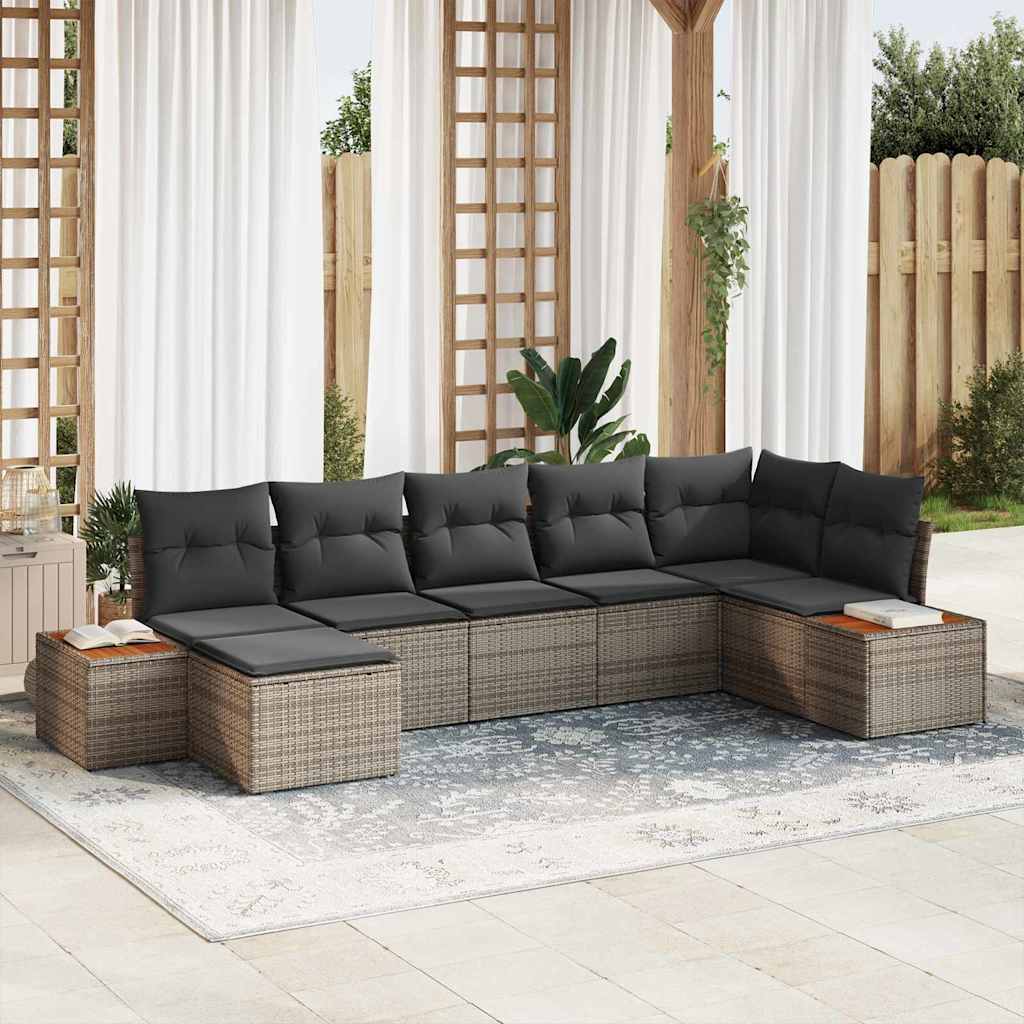 Havesofa Sæt med pude med opbevaring 8 pcs Grå Polyrattan