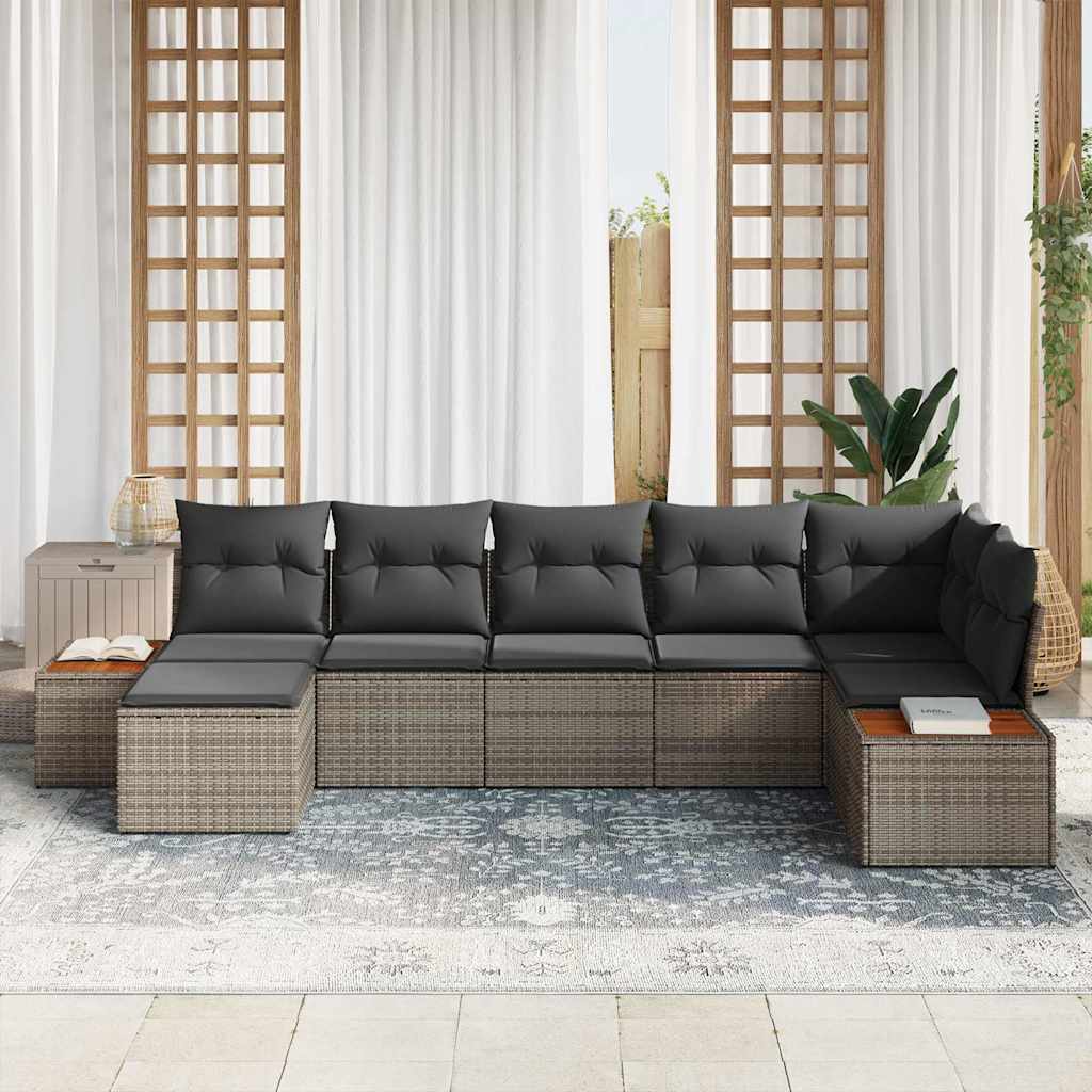 Havesofa Sæt med pude med opbevaring 8 pcs Grå Polyrattan