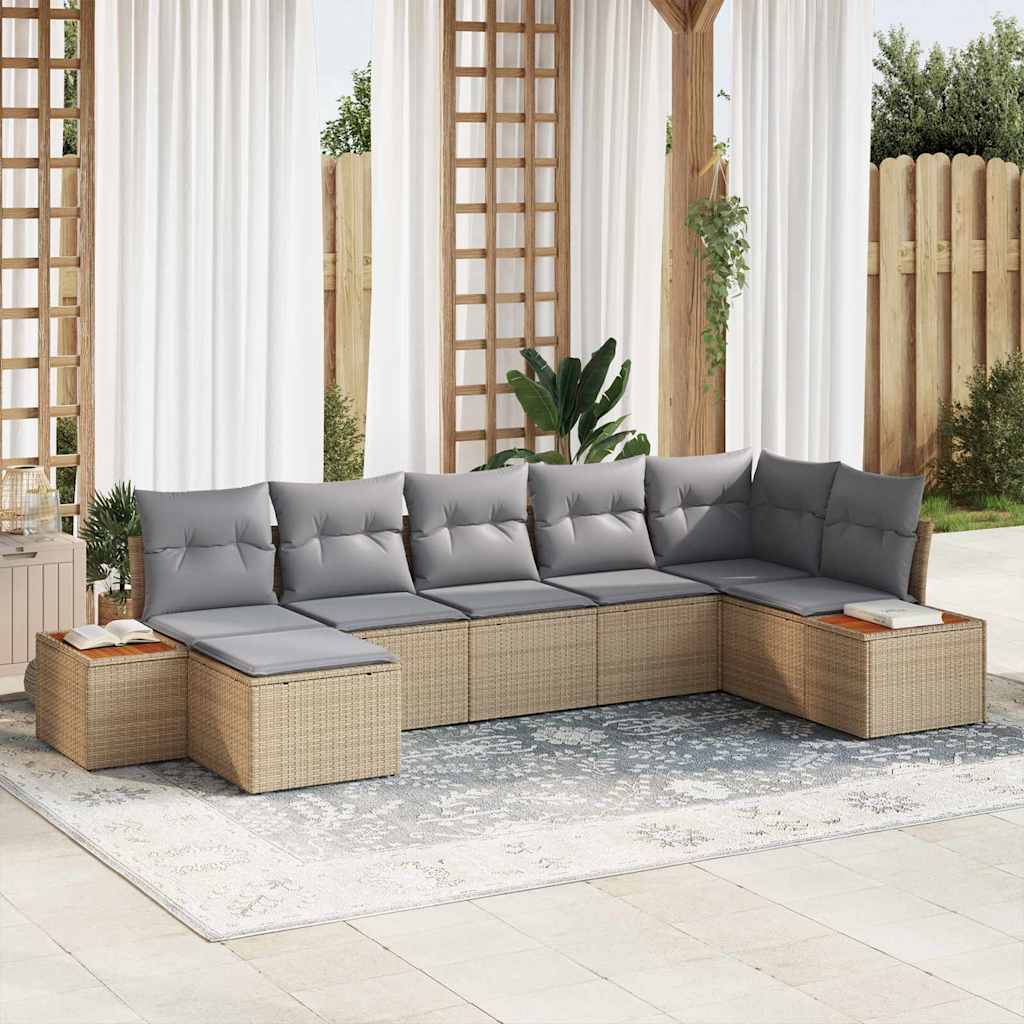 Havesofa Sæt med pude 8 pcs Beige og lys grå Polyrattan