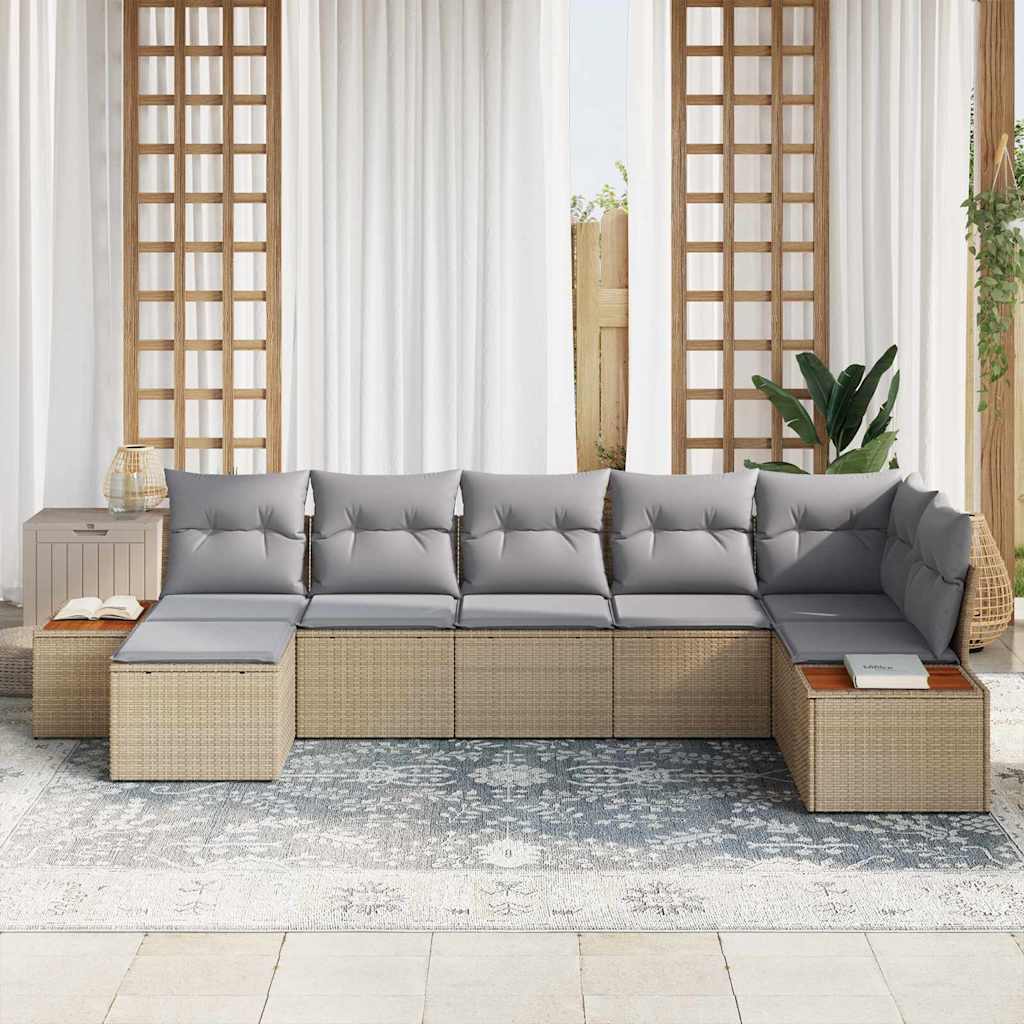 Havesofa Sæt med pude 8 pcs Beige og lys grå Polyrattan