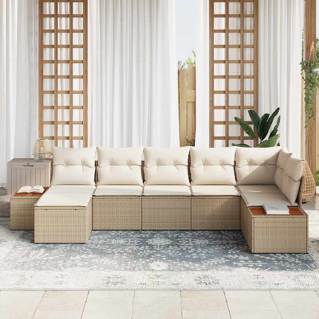 Havesofa Sæt med pude 8 pcs Beige og creme Polyrattan
