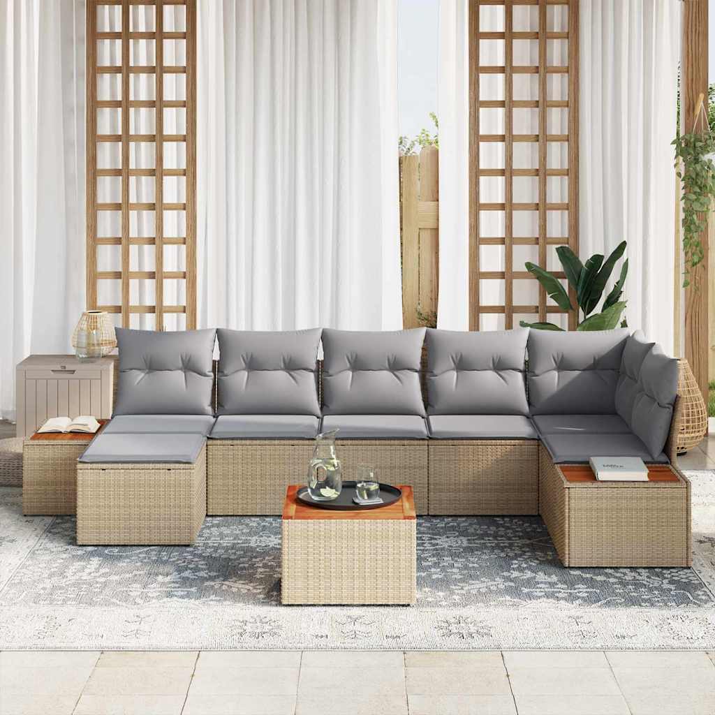 Havesofa Sæt med pude 8 pcs Beige og lys grå Polyrattan
