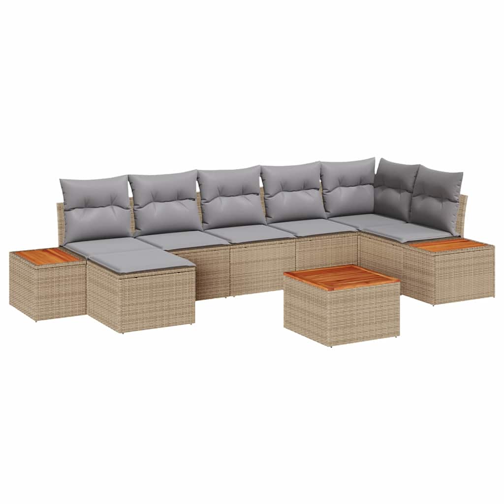 Havesofa Sæt med pude 8 pcs Beige og lys grå Polyrattan