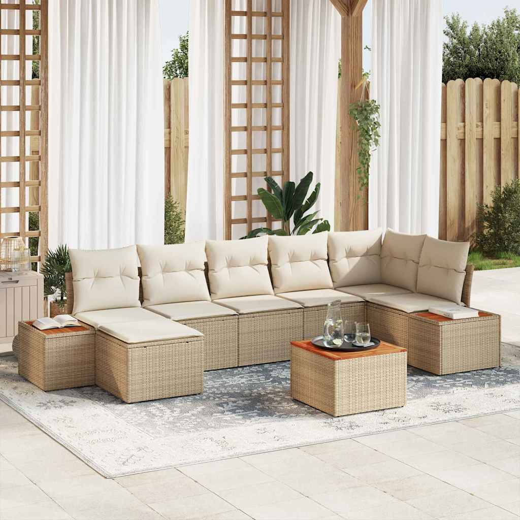 Havesofa Sæt med pude 8 pcs Beige og creme Polyrattan