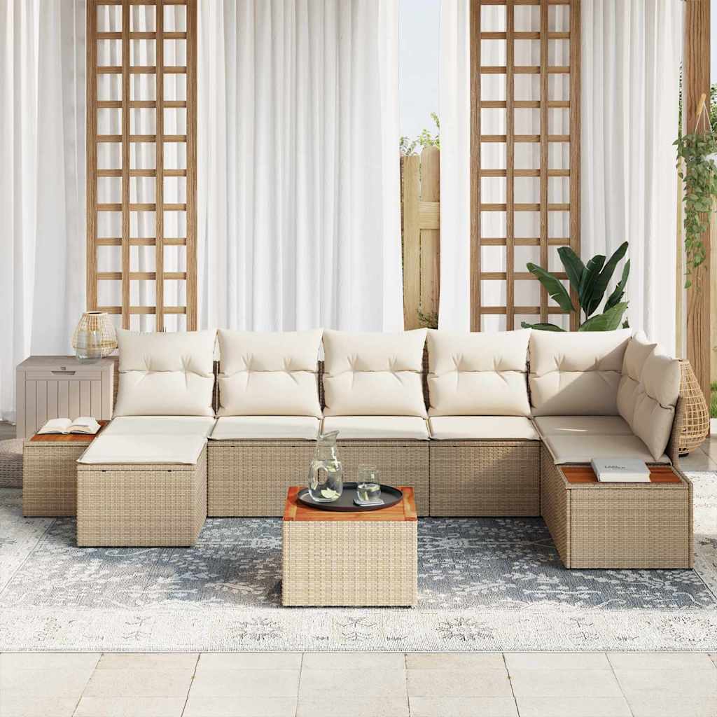 Havesofa Sæt med pude 8 pcs Beige og creme Polyrattan