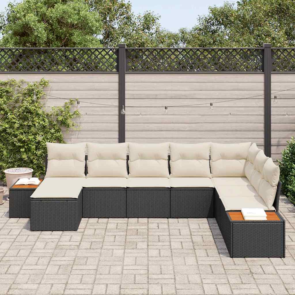 Havesofa Sæt med pude 9 pcs Sort og Cream Polyrattan