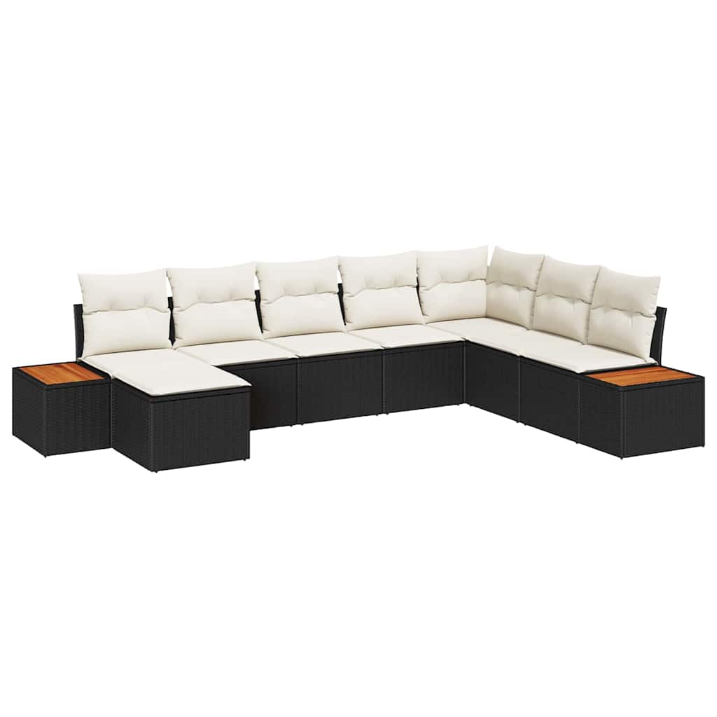 Havesofa Sæt med pude 9 pcs Sort og Cream Polyrattan