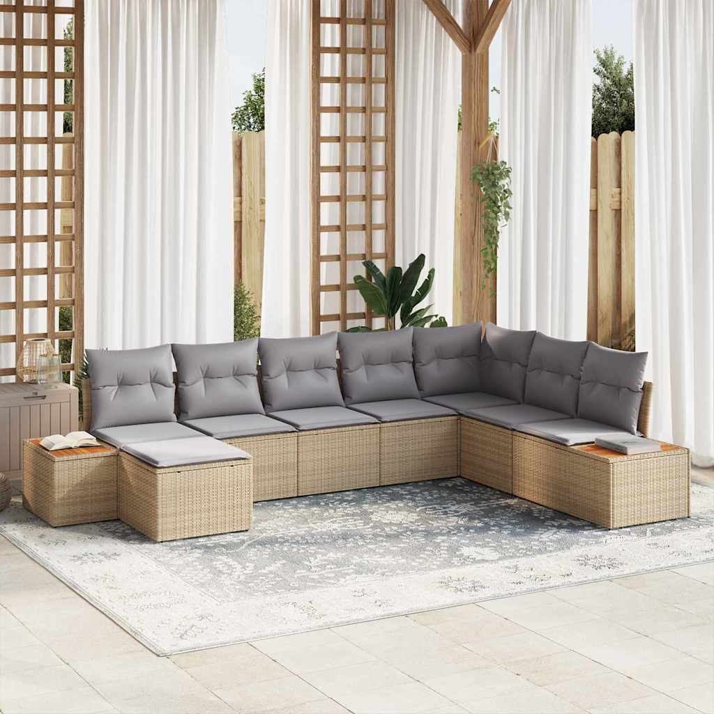 Havesofa Sæt 9 stk. 8-Antal sæder Beige og lys grå Polyrattan