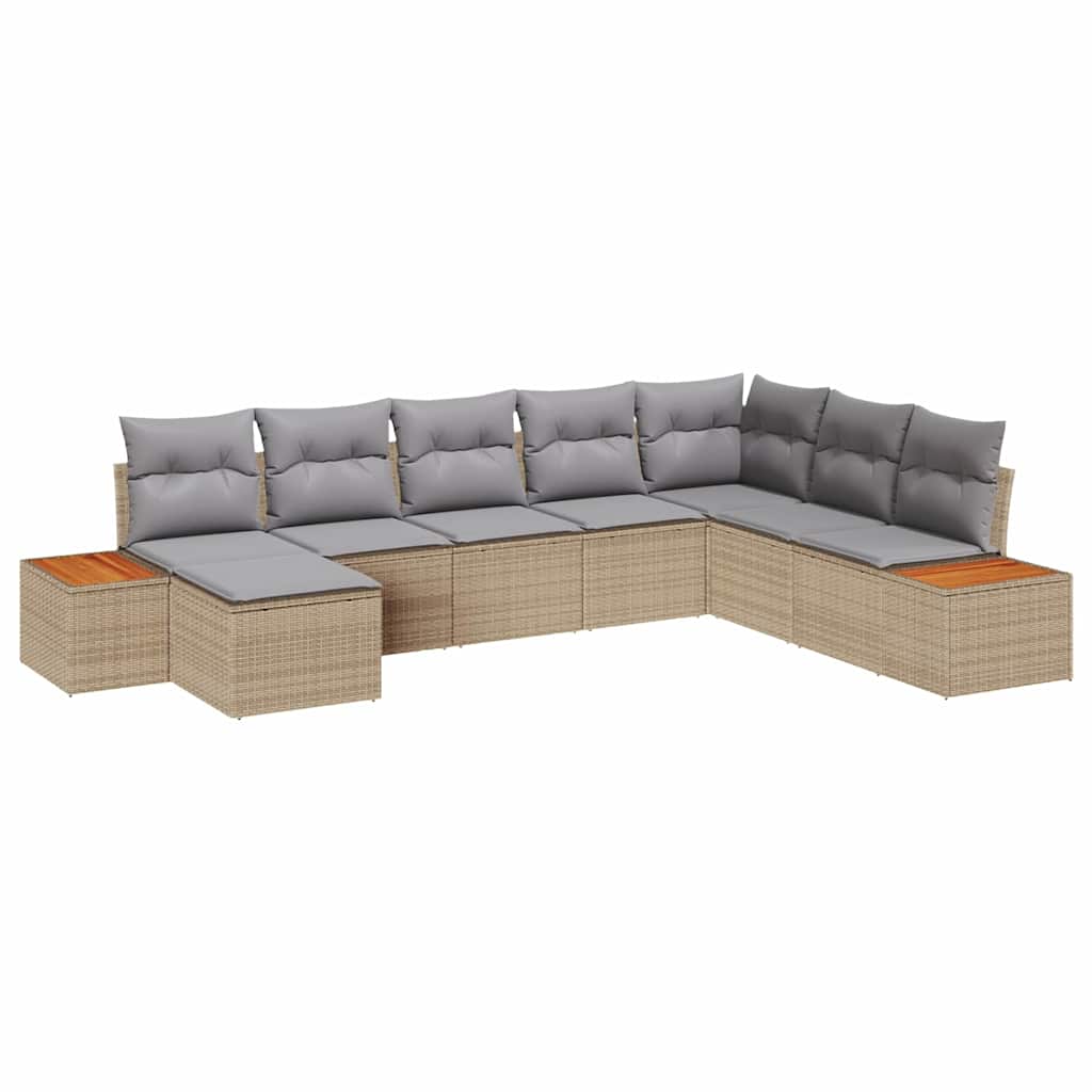 Havesofa Sæt 9 stk. 8-Antal sæder Beige og lys grå Polyrattan