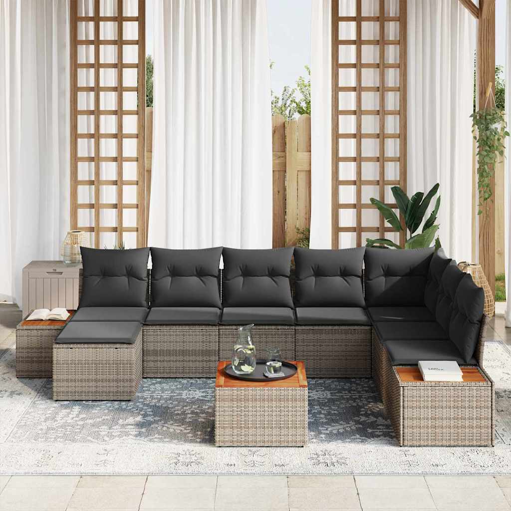 Havesofa Sæt med pude med opbevaring 9 pcs Grå Polyrattan