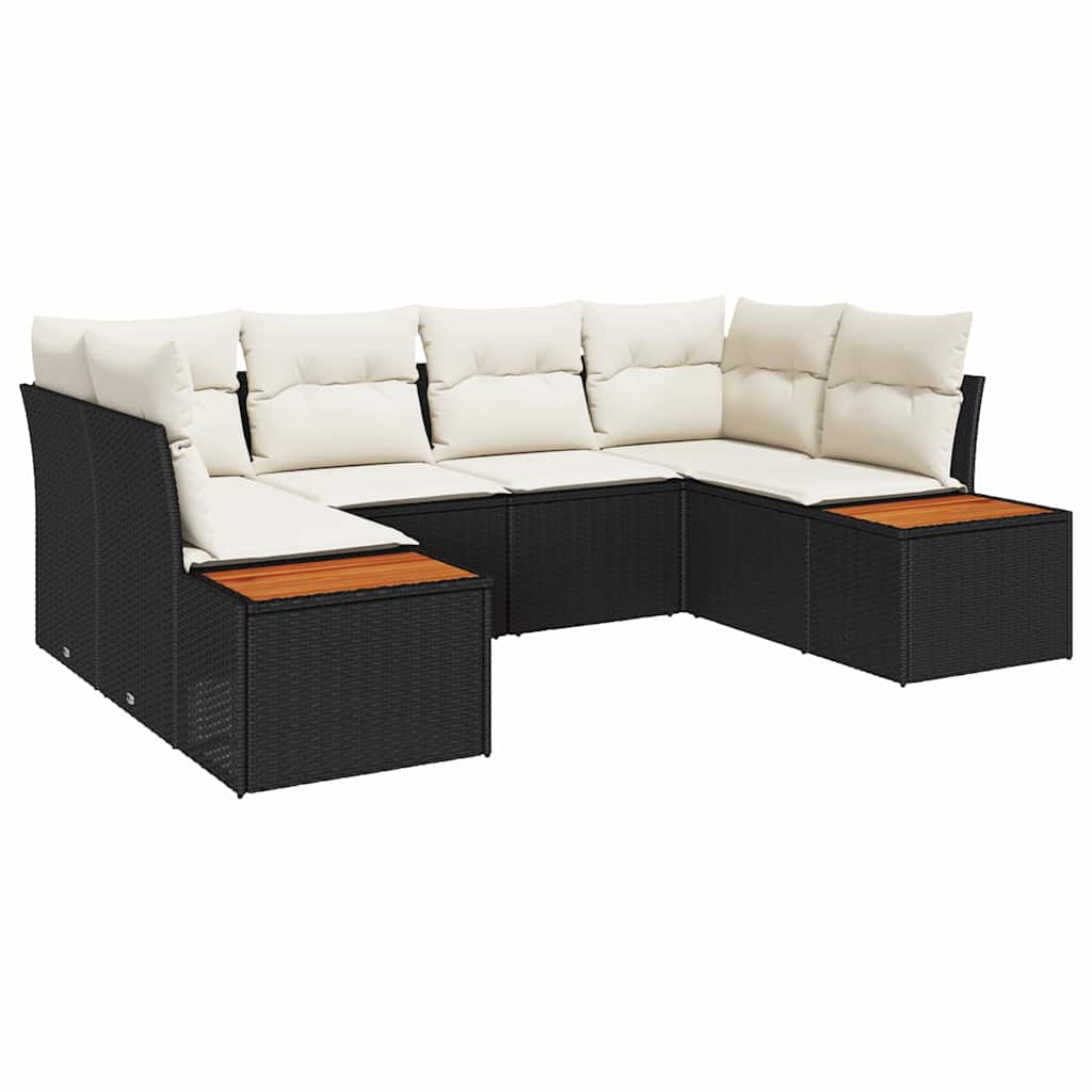 Havesofa Sæt med pude 6 pcs Sort og Cream Polyrattan