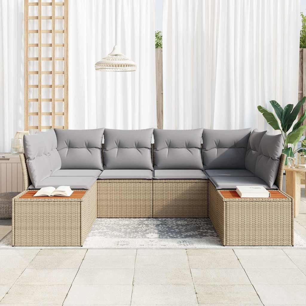 Havesofa Sæt med pude 6 pcs Beige og lys grå Polyrattan