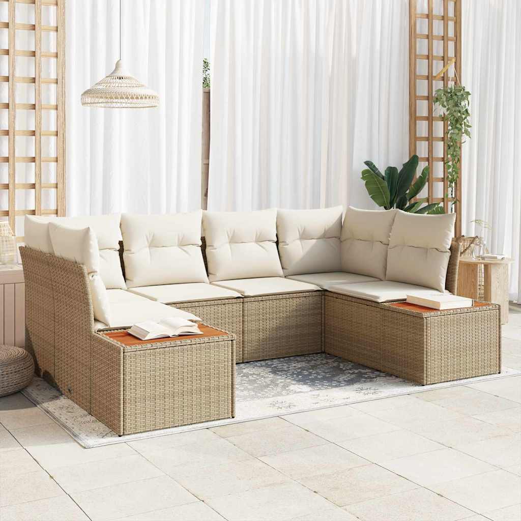 Havesofa Sæt med pude 6 pcs Beige og creme Polyrattan