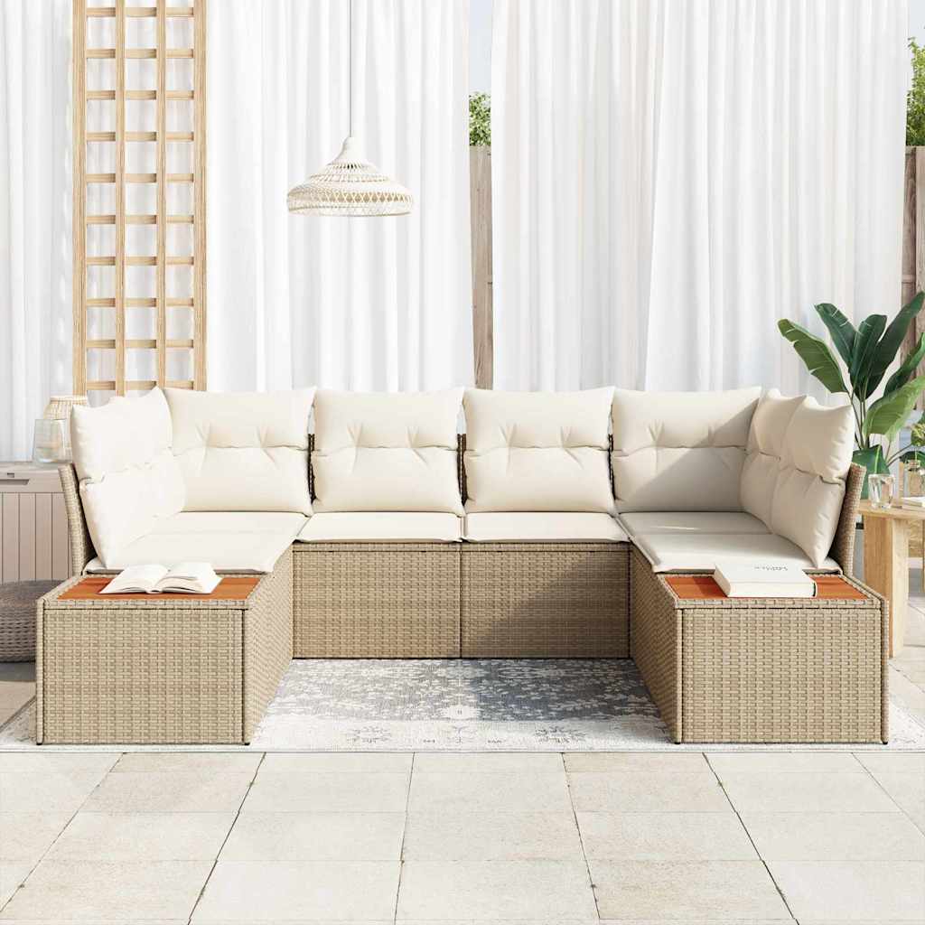 Havesofa Sæt med pude 6 pcs Beige og creme Polyrattan