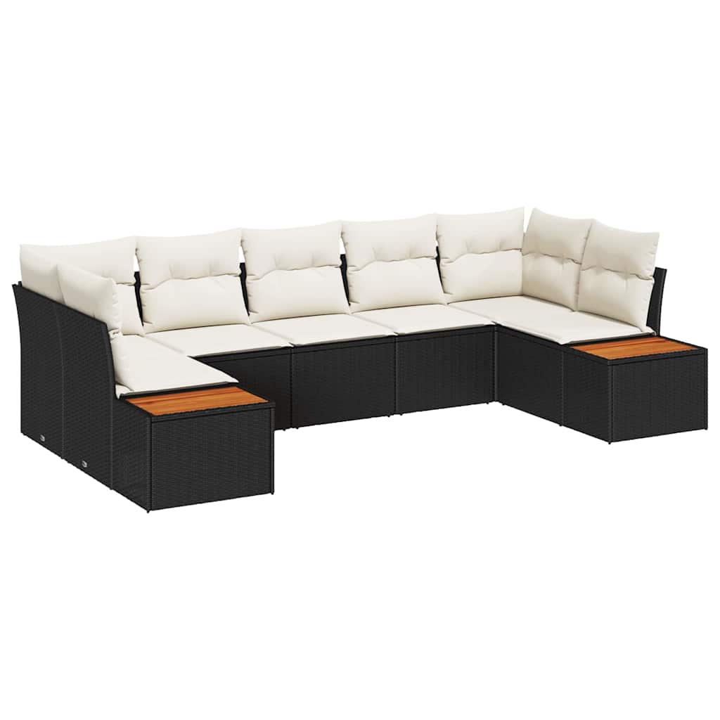 Havesofa Sæt med pude 7 pcs Sort og Cream Polyrattan