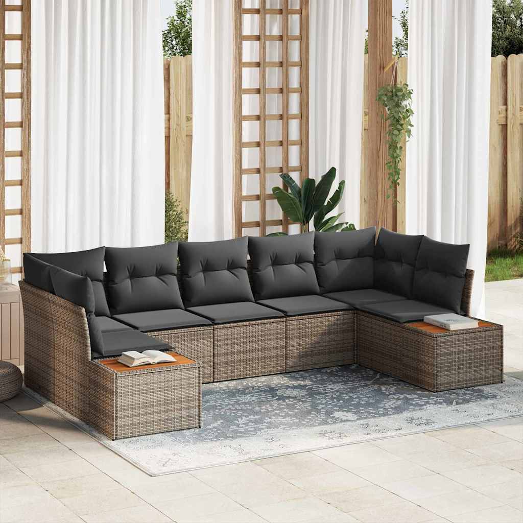 Havesofa Sæt med pude med opbevaring 7 pcs Grå Polyrattan