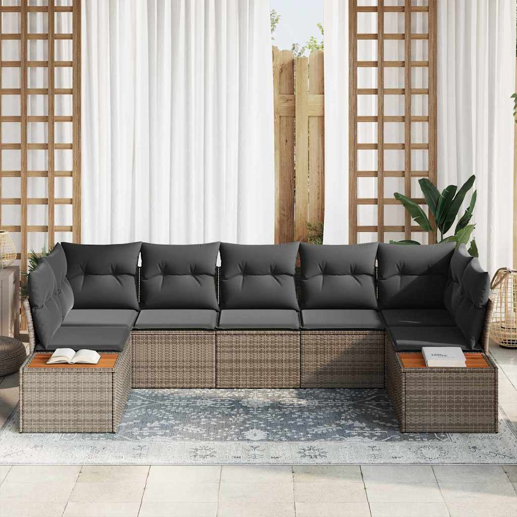 Havesofa Sæt med pude med opbevaring 7 pcs Grå Polyrattan