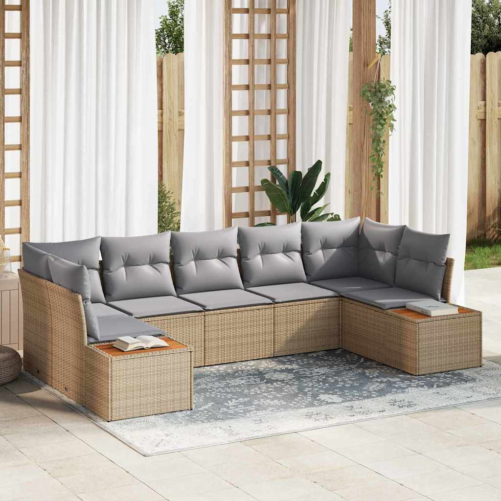 Havesofa Sæt med pude 7 pcs Beige og lys grå Polyrattan