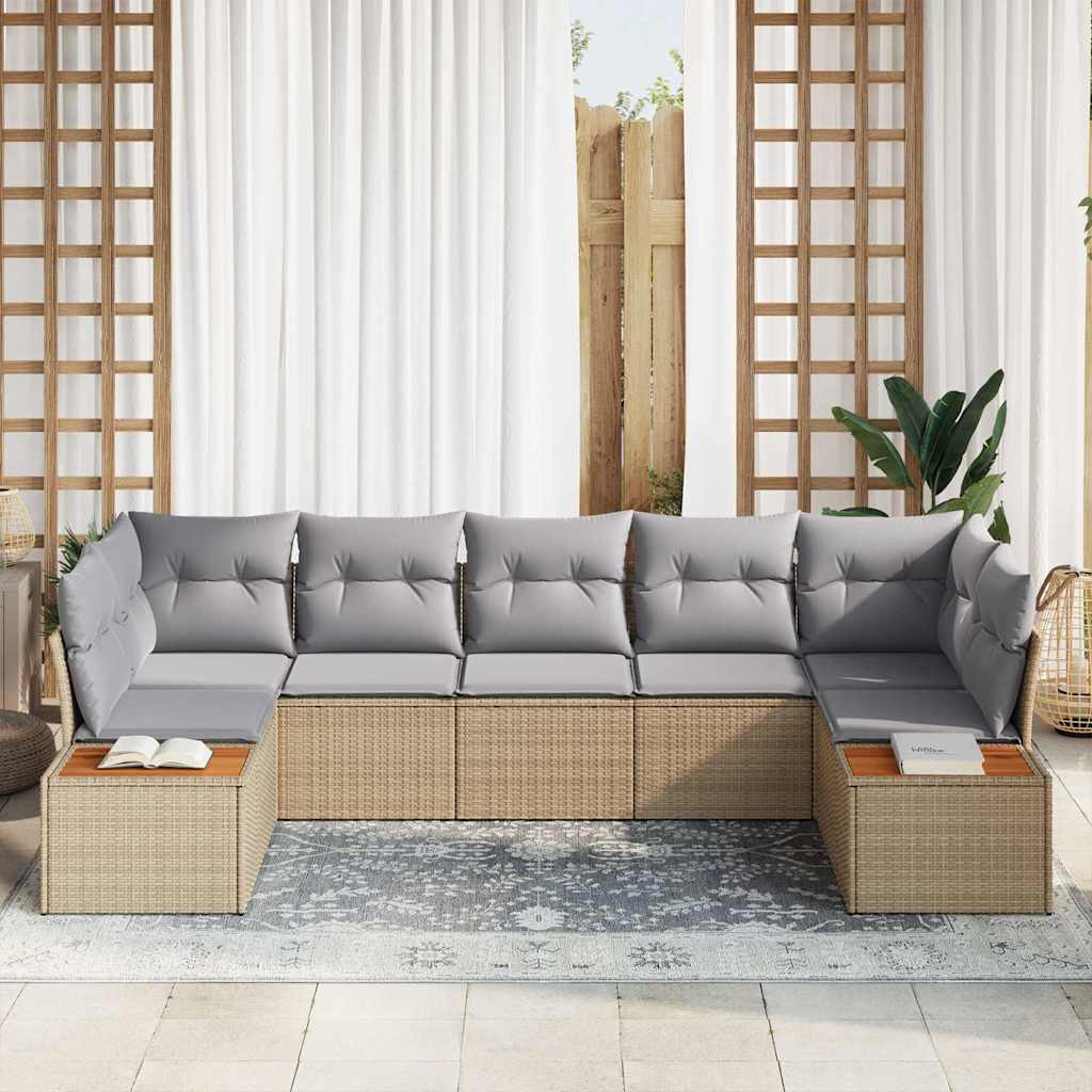 Havesofa Sæt med pude 7 pcs Beige og lys grå Polyrattan