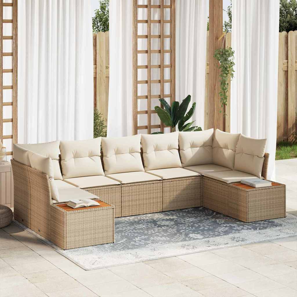 Havesofa Sæt med pude 7 pcs Beige og creme Polyrattan