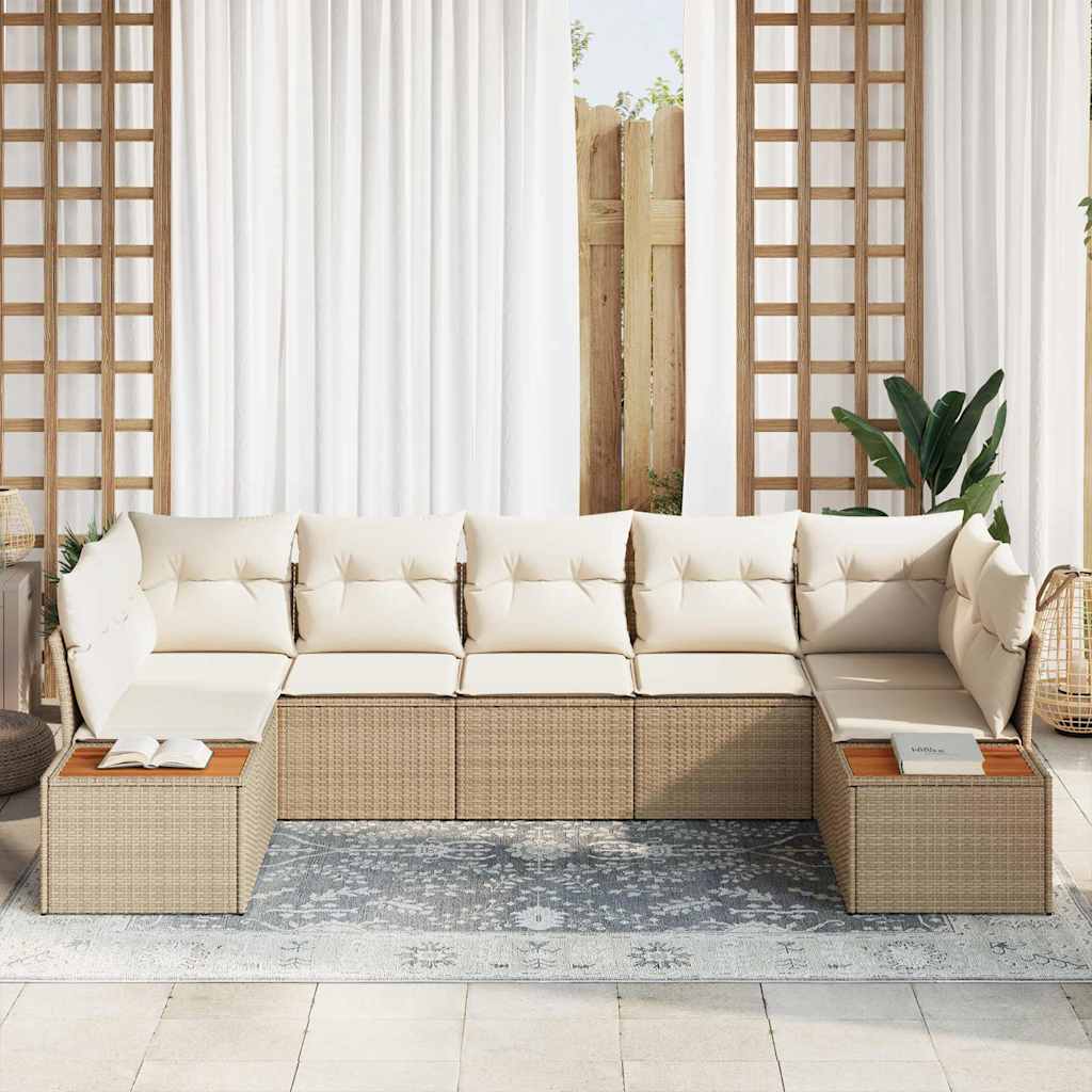 Havesofa Sæt med pude 7 pcs Beige og creme Polyrattan