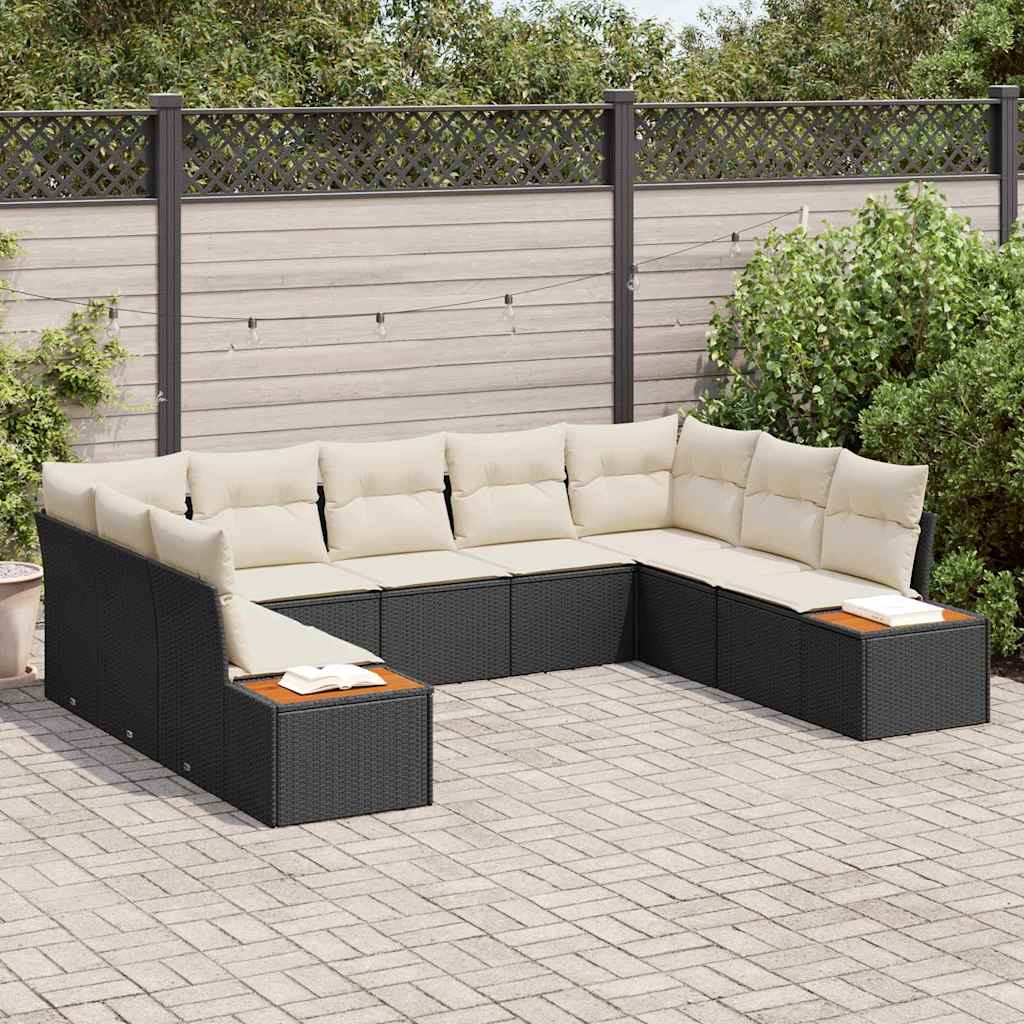 Havesofa Sæt med pude 5 pcs Sort og Cream Polyrattan