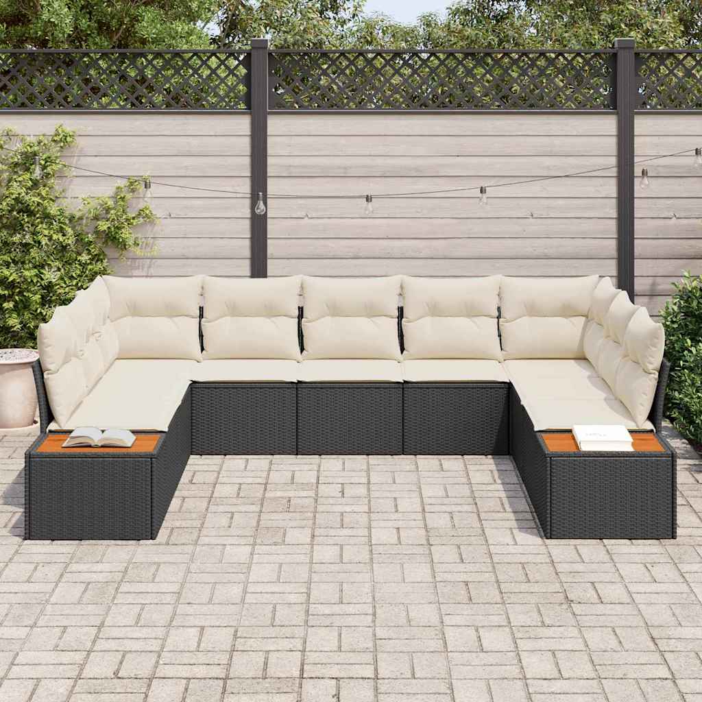 Havesofa Sæt med pude 5 pcs Sort og Cream Polyrattan