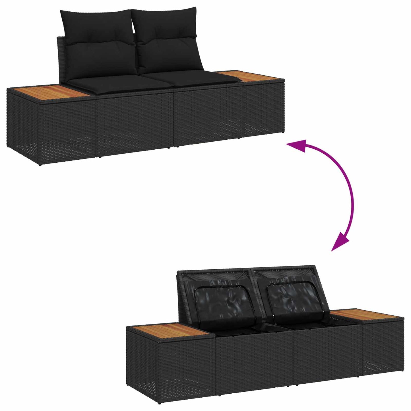 Havesofa Sæt med pude med opbevaring 5 pcs Sort Polyrattan