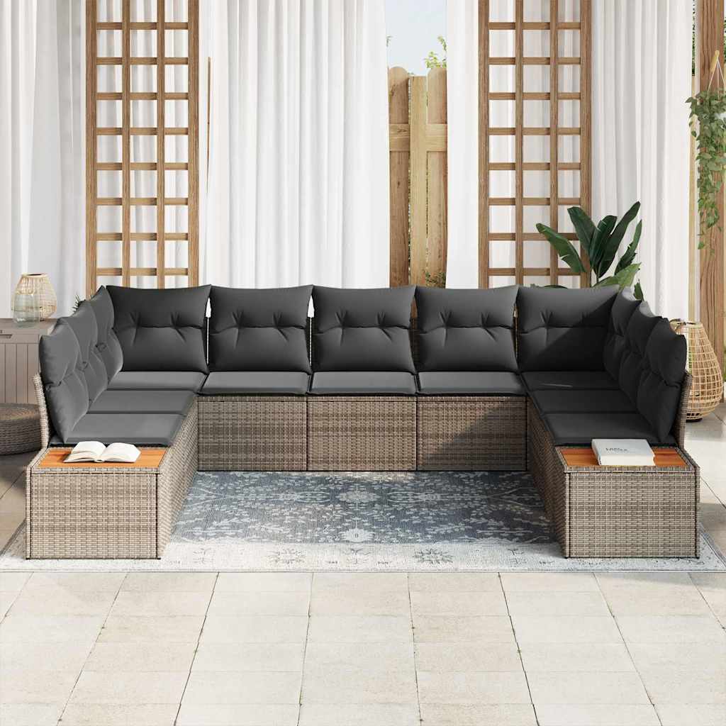 Havesofa Sæt med pude med opbevaring 5 pcs Grå Polyrattan