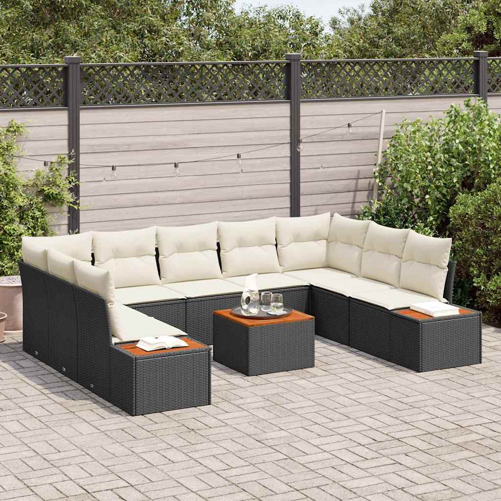 Havesofa Sæt med pude 5 pcs Sort og Cream Polyrattan