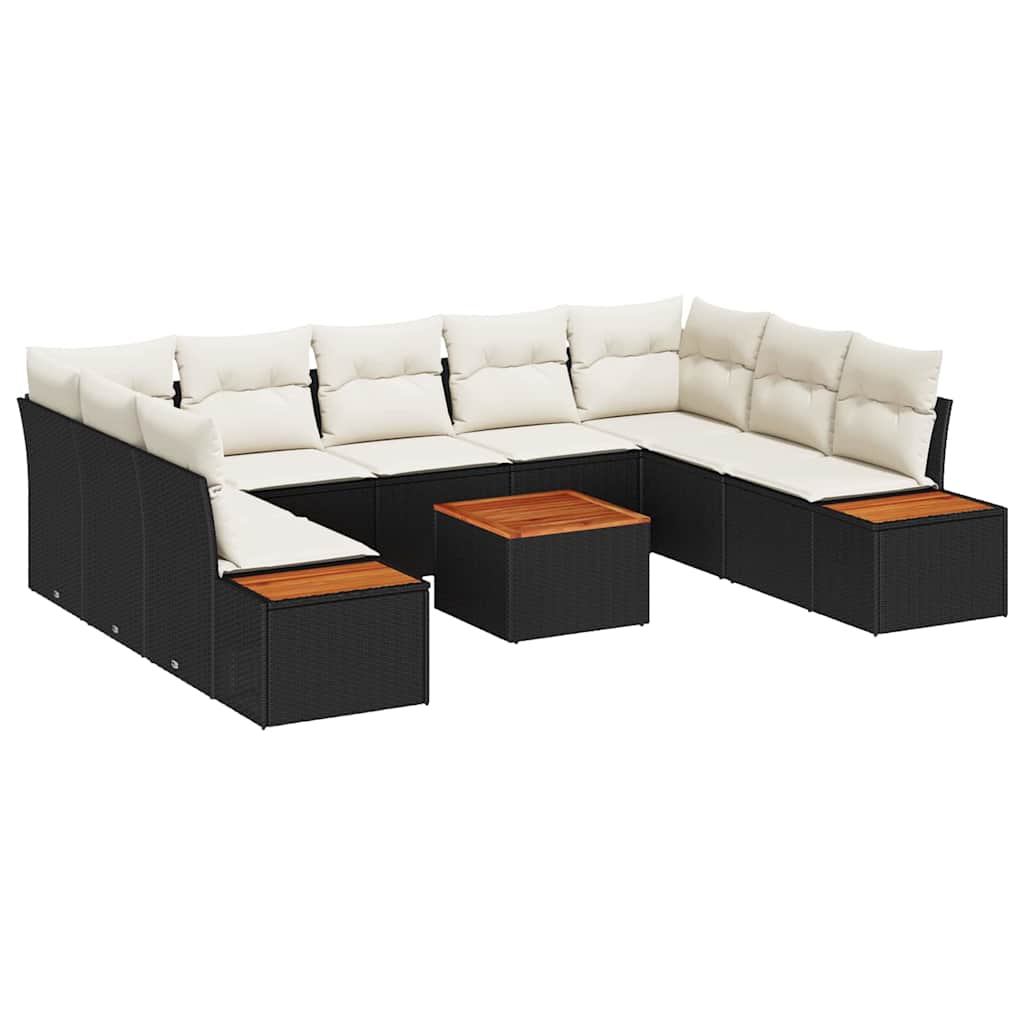 Havesofa Sæt med pude 5 pcs Sort og Cream Polyrattan