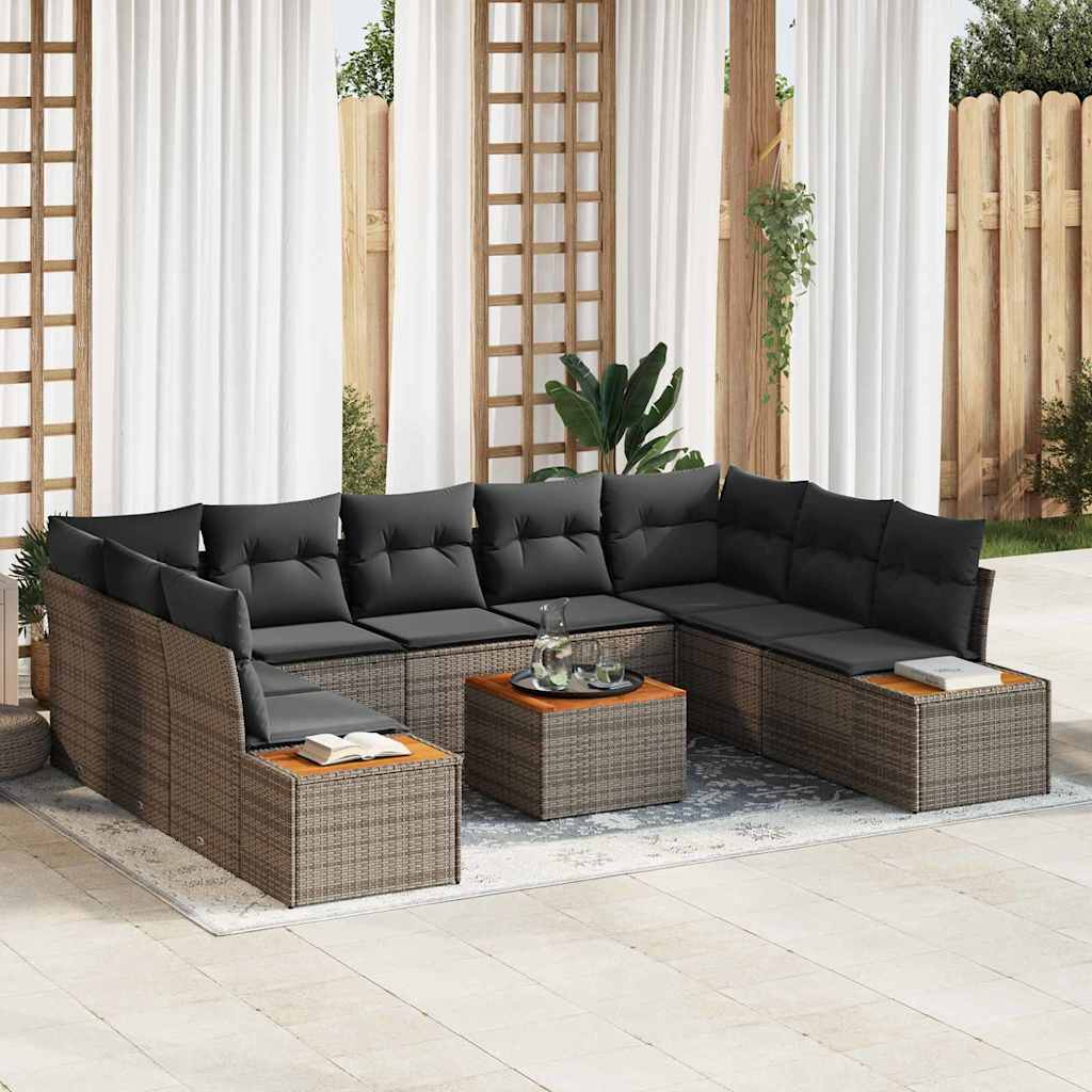 Havesofa Sæt med pude med opbevaring 5 pcs Grå Polyrattan