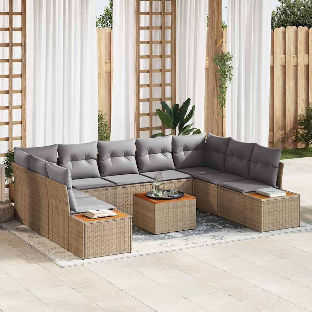 Havesofa Sæt med pude 5 pcs Beige og lys grå Polyrattan
