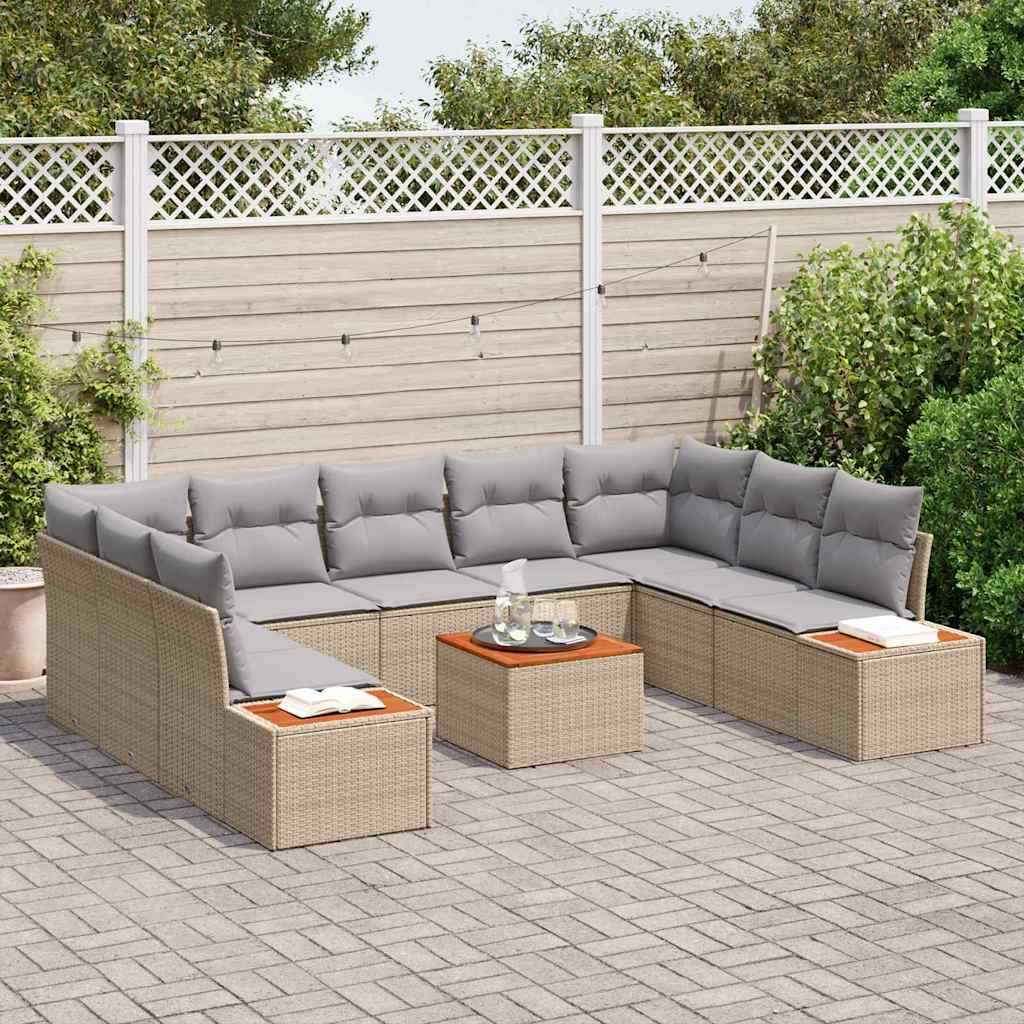 Havesofa Sæt med pude 5 pcs Beige og lys grå Polyrattan