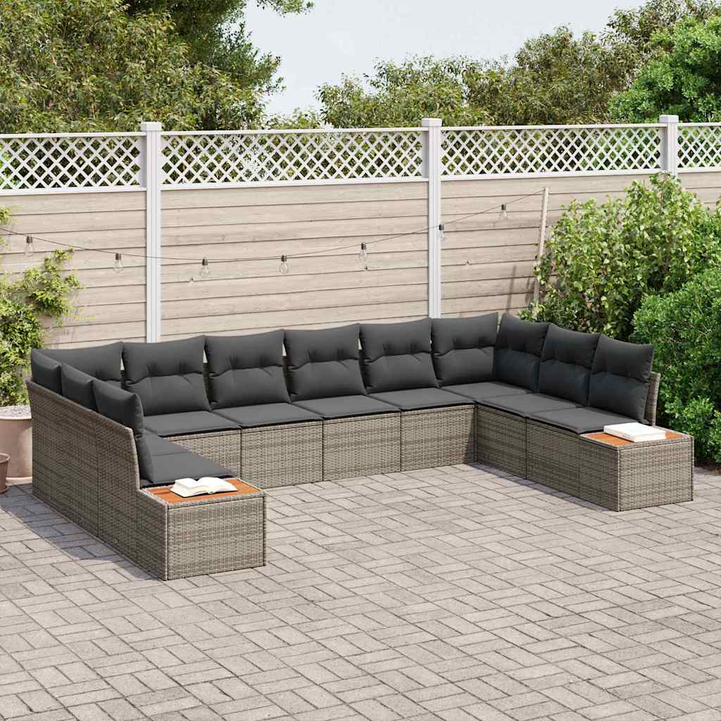 Havesofa Sæt med pude med opbevaring 10 pcs Grå Polyrattan