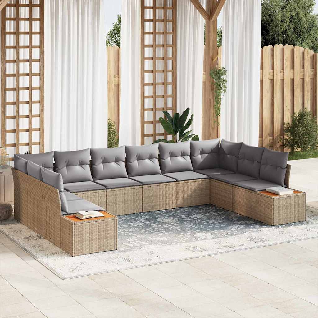 Havesofa Sæt med pude 10 pcs Beige og lys grå Polyrattan