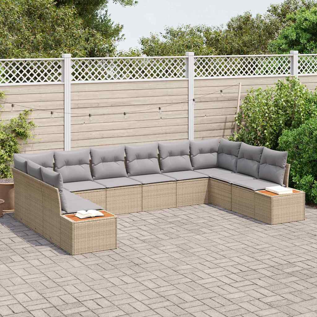 Havesofa Sæt med pude 10 pcs Beige og lys grå Polyrattan