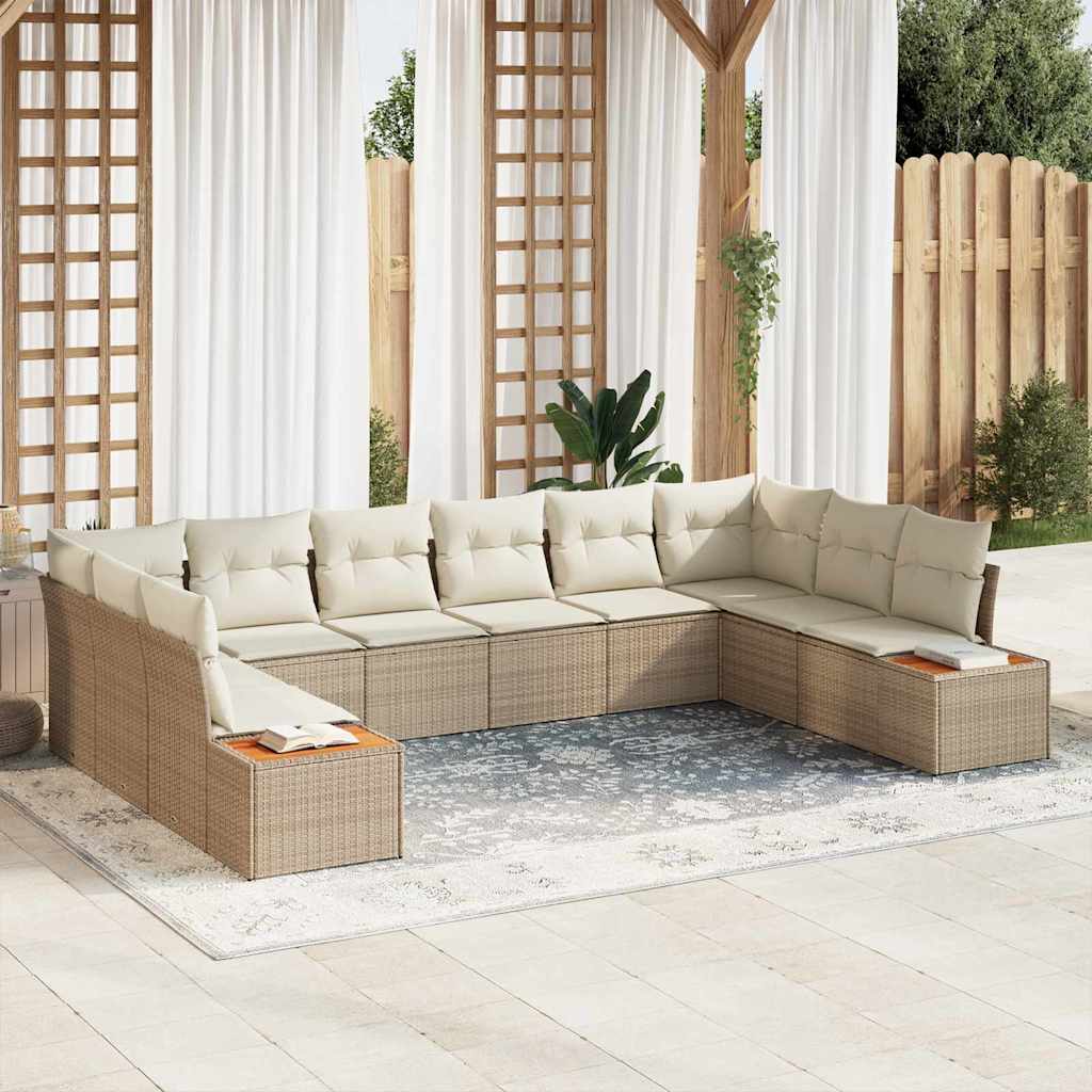 Havesofa Sæt med pude 10 pcs Beige og creme Polyrattan
