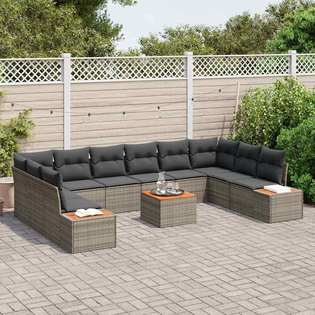 Havesofa Sæt med pude med opbevaring 10 pcs Grå Polyrattan